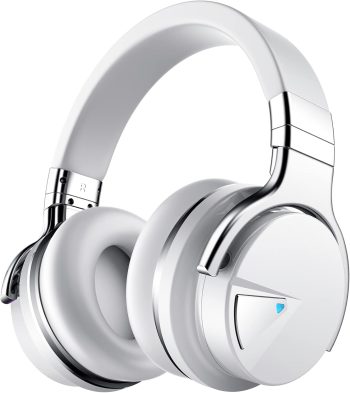 Active Noise Cancelling Headphones Bluetooth Headphones with Microphone Deep Bass Wireless Headphones Over Ear, Comfortable Protein Earpads, 30 Hours Playtime for Travel/Work, White