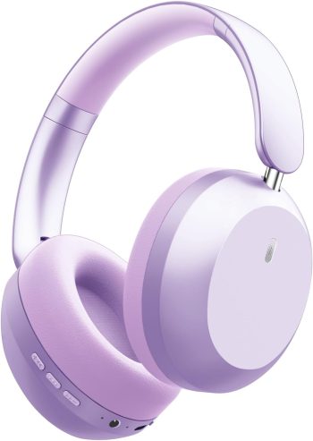 Bluetooth Headphones Wireless Over Ear with Microphone 48 Hours Playtime, High Sound Quality Foldable Soft Earpads Earphones for Travel - Purple