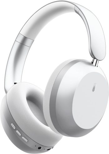 Bluetooth Headphones Wireless Over Ear with Microphone 48 Hours Playtime, High Sound Quality Foldable Soft Earpads Earphones for Travel - Silver