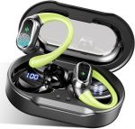 Wireless Ear,  Bluetooth 5.4 Headphones Sport, Bluetooth Ear with  Noise Canceling Mic, 50H Stereo Wireless Headphones  Waterproof with Earhooks, Dual  Display for Workout/Running