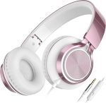 Girls Headphones, On-Ear Headphones Wired with Microphone and Volume Control Foldable Corded Stereo 3.5mm Headset for Girls School  Laptop Computer PC Tablets Travel (Rose Gold)