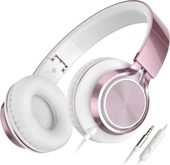 Girls Headphones, On-Ear Headphones Wired with Microphone and Volume Control Foldable Corded Stereo 3.5mm Headset for Girls School  Laptop Computer PC Tablets Travel (Rose Gold)